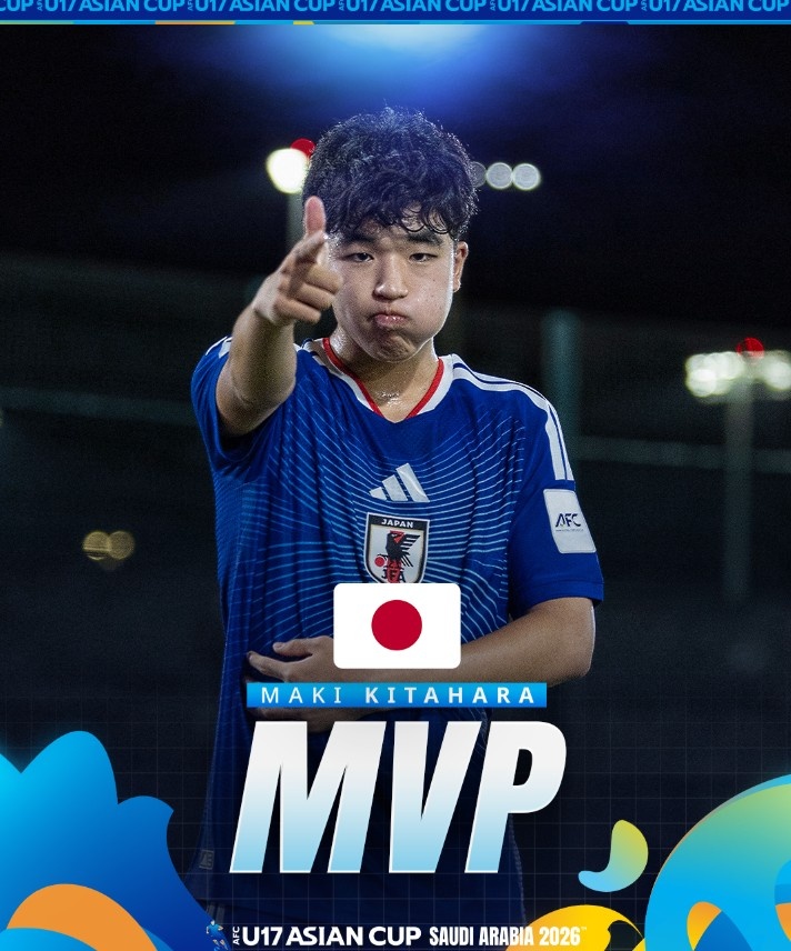北原槙包攬U17亞洲杯金靴+MVP，兩戰(zhàn)中國(guó)均破門(mén)